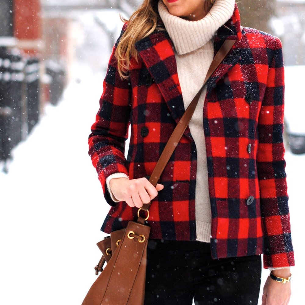 J. Crew Double Breasted Buffalo check/plaid peacoat (size 4)